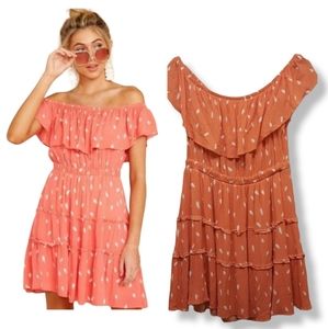 Hummingbird Dress Off The Shoulder Ruffled 100% Rayon Size Small